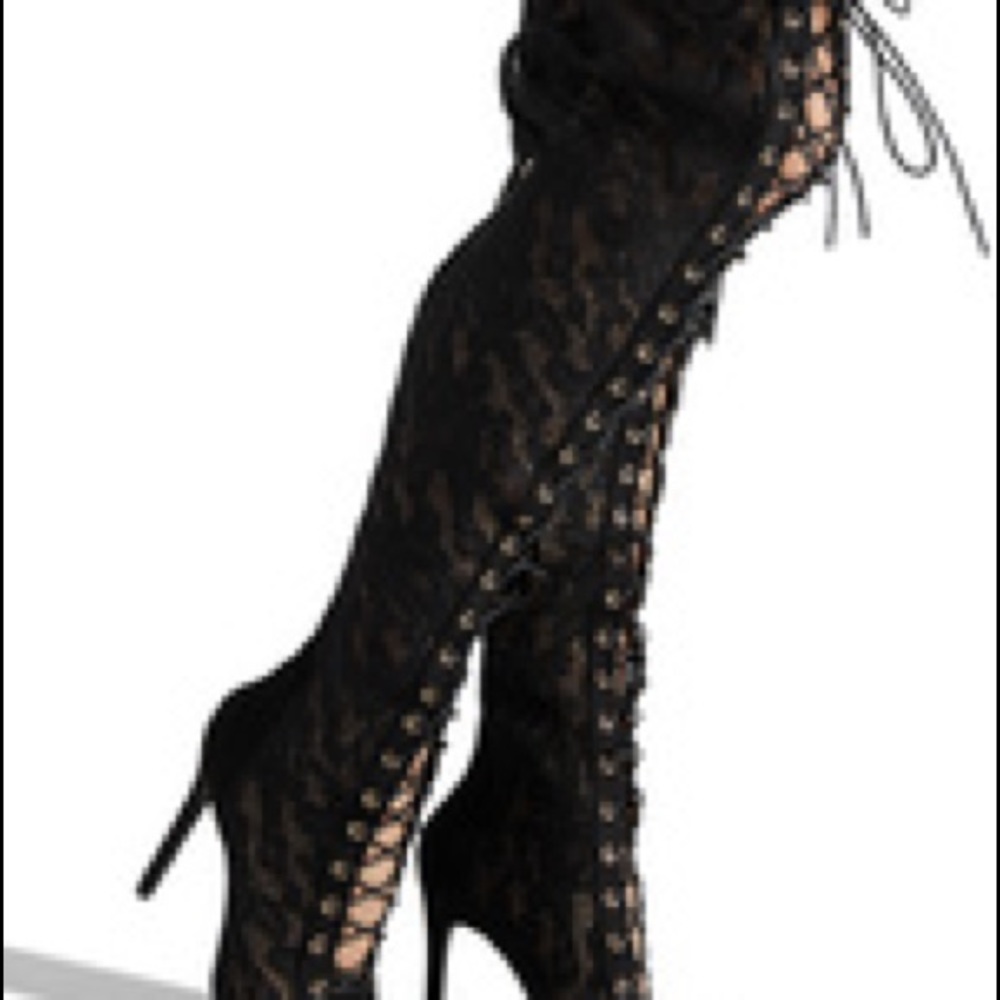 Black Lace Up Thigh High Boots
